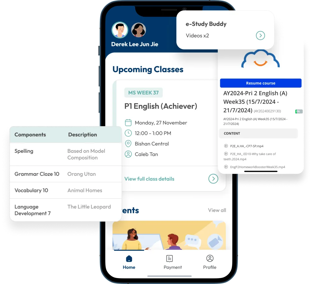 The MS App showing class schedules and make-up booking