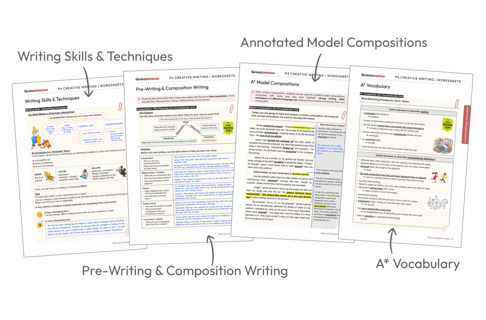 A spread of Mind Stretcher Primary 4 Creative Writing curriculum materials